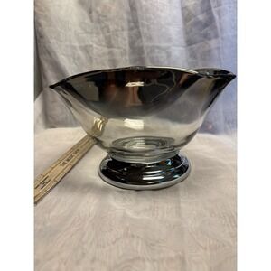 Vtg DOROTHY THORPE "SILVER FADE"‎ Tri Fold 10"X 6.25" Bowl W/ Silver Base